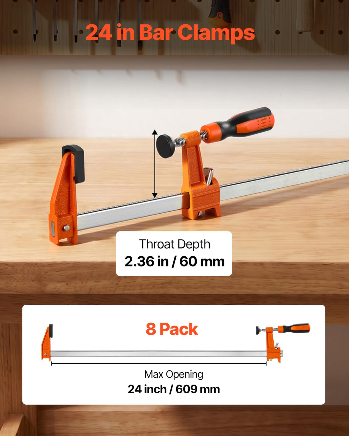 Bar Clamps for Woodworking (Medium-Duty / 24"(8 Pack))
