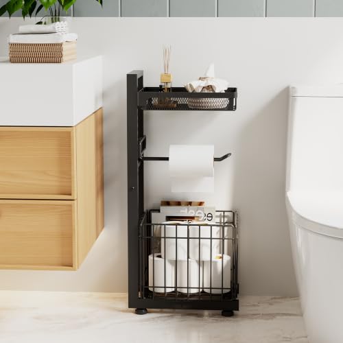 Toilet Paper Holder Stand with Storage Shelf