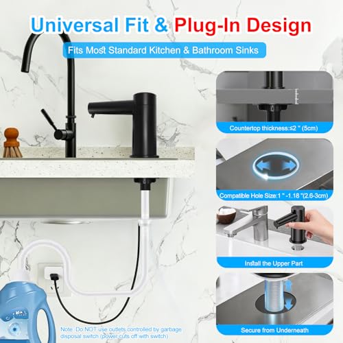 Automatic Touchless Dish Soap Dispenser for Kitchen Sink (Black)