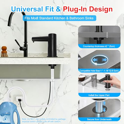 Automatic Touchless Dish Soap Dispenser for Kitchen Sink (Black)