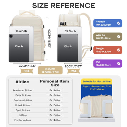 Travel Backpack For Women Men (Off-white / 25 liters)
