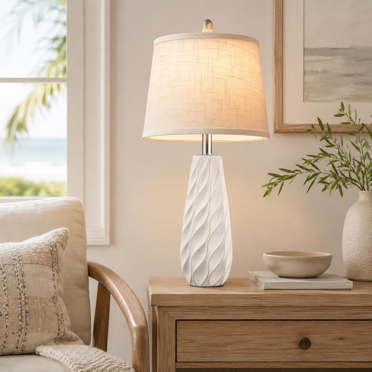 27" Ceramic Table Lamps Set of 2 Coastal Lamps (27" 2 Pcs - White)