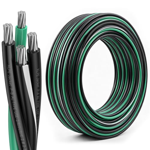 2-2-2-4 Aluminum Service Entrance Feeder Cable,600V100A Direct Burial 4 Conductor Electrical Wire for Mobile Homes, Residential Service Entrance, Underground Power Distribution & Home Wiring