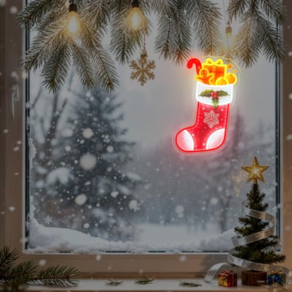 Christmas Stocking Neon Sign Dimmable Xmas Gingerbread Man Led Neon Light (Colorful-Christmas sock)