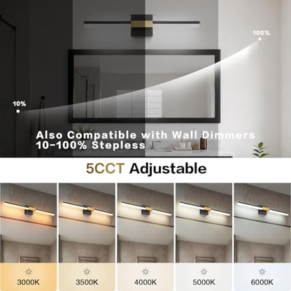 Bathroom Light Fixtures 5CCT (Black Gold-5CCT, 5-Step Brightness Control / 24 inch)