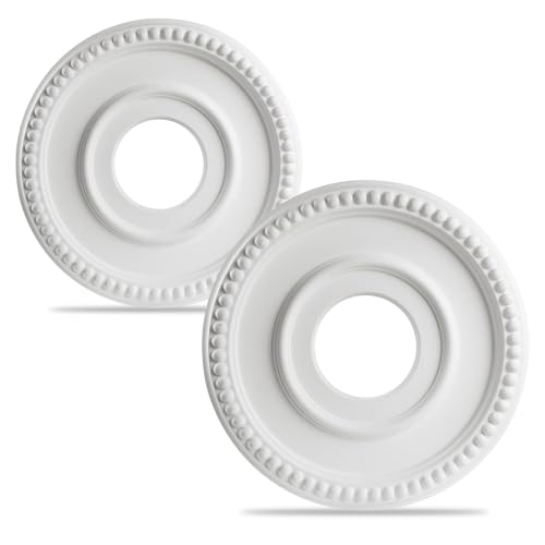 12-1/2" OD x 3-15/16" ID x 1-3/8"P Beaded Round Ceiling Medallion,Primed PU Foam Ceiling Trim for Chandeliers, Ceiling Fans and Pendant Lights,1pcs