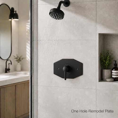 One-Hole-Remodel-Cover-Plate for 2 Handle or 3 Handle Shower(Black) (Black)