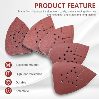 Oscillating Tool Sanding Pads Kit Triangle Sanding Pads and Finger Sanding Pad Fit for Finishing Wood Plaster Metal Leather Compatible with Multiple Tools