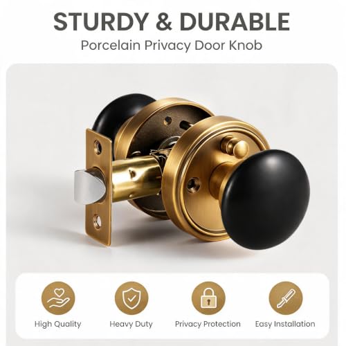 Porcelain Privacy Door Knob with Antique Brass Finish Base TC