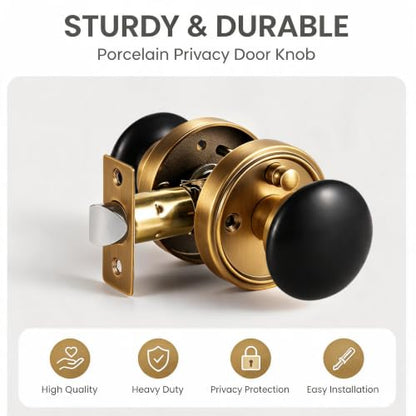Porcelain Privacy Door Knob with Antique Brass Finish Base TC