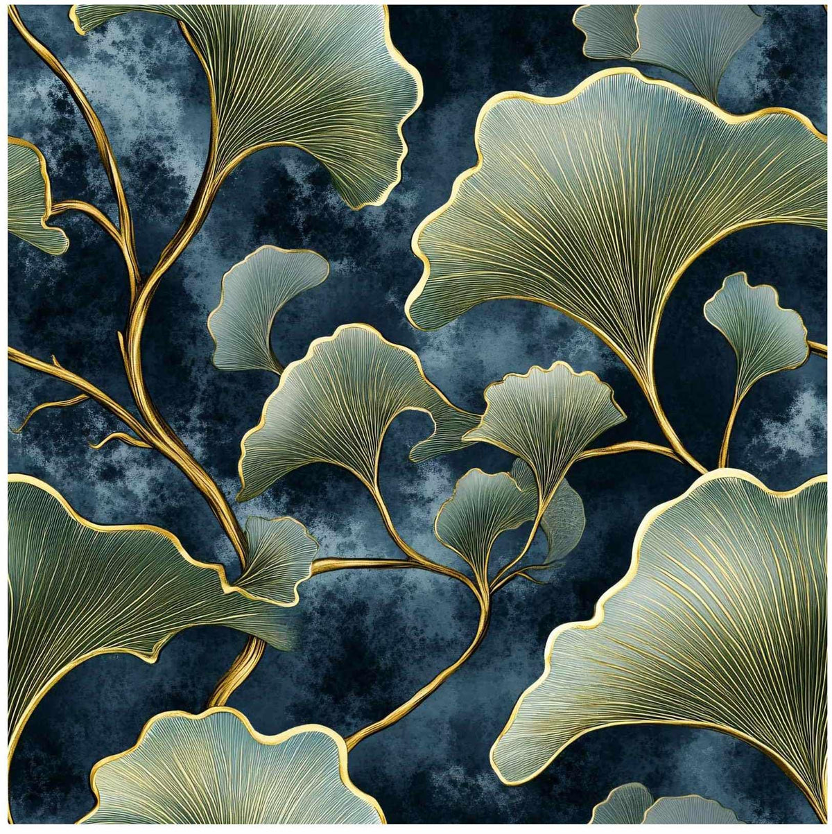 Dark Blue Ginkgo Leaf Peel and Stick Wallpaper (17.7" x 118")