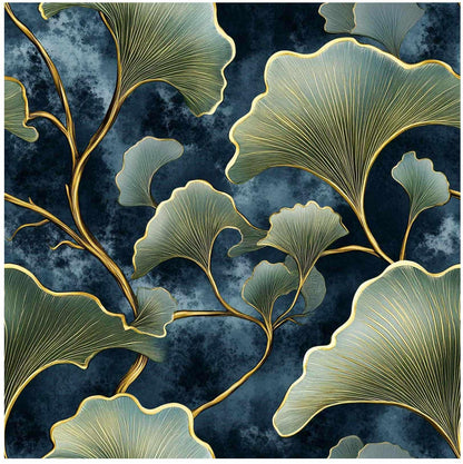 Dark Blue Ginkgo Leaf Peel and Stick Wallpaper (17.7" x 118")