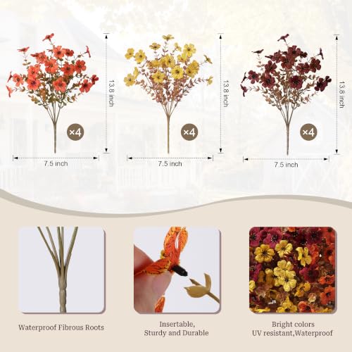 Artificial Flowers Daisy with Eucalyptus Leaves for Outdoor Indoor Garden Home Decoration 12 Bundles