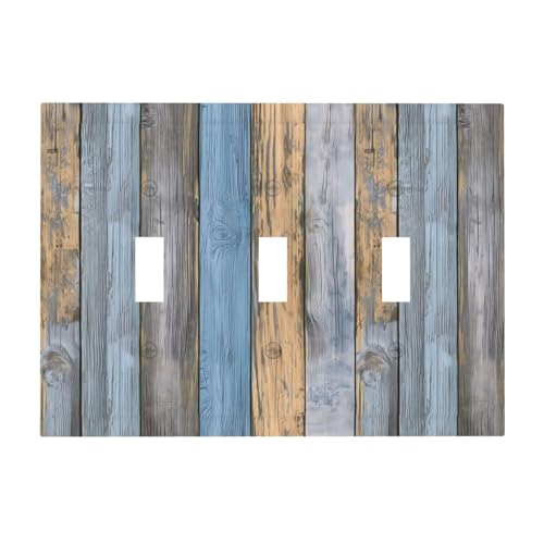 Rustic Grey Teal Wood Light Switch Cover Decorative Gray Blue Wooden Duplex Outlet Covers Wall Plate Switch Plate Covers Electrical Outlets Faceplate for Kitchen Bathroom Bedroom 5" x 3"
