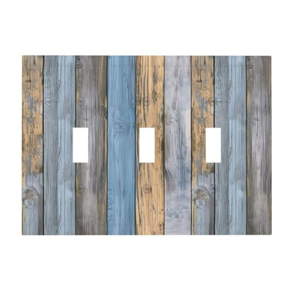Rustic Grey Teal Wood Light Switch Cover Decorative Gray Blue Wooden Duplex Outlet Covers Wall Plate Switch Plate Covers Electrical Outlets Faceplate for Kitchen Bathroom Bedroom 5" x 3"