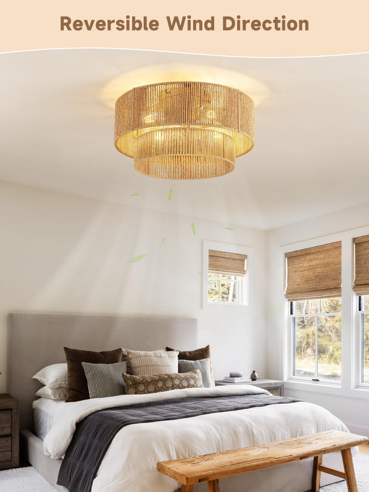Boho Caged Ceiling Fan with Light Flush Mount (Gold)