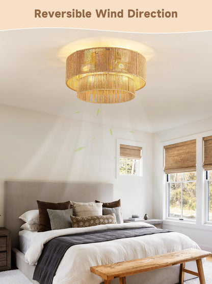 Boho Caged Ceiling Fan with Light Flush Mount (Gold)