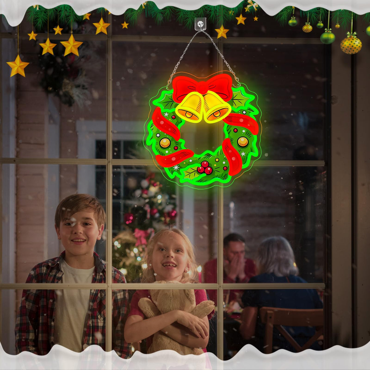 Christmas Wreath Neon Sign Dimmable Christmas Bell Bow LED Neon Light (SDHH)