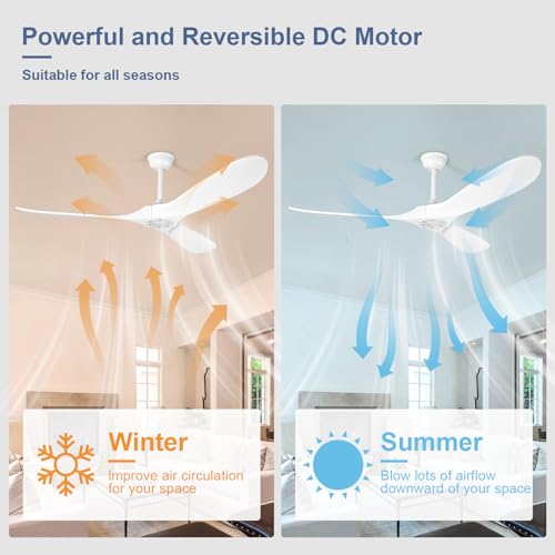 Solid Wood Ceiling Fans no Light (52 inch / White)