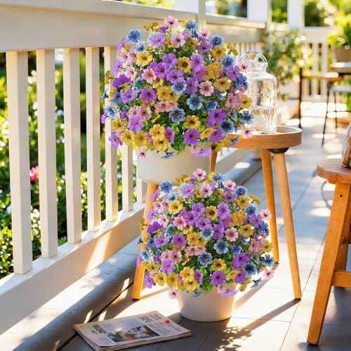 2Pcs 20" Artificial Topiary Ball Flowers for Outdoors Decoration (Purple Pink Blue Yellow)