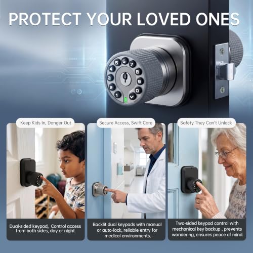 IU62 Dual Sided Keyless Keypad Door Knob with Mechanical Key & USB