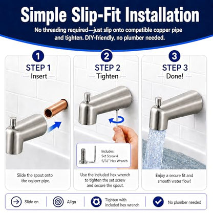 6 Inch Slip on Tub Spout with Diverter
