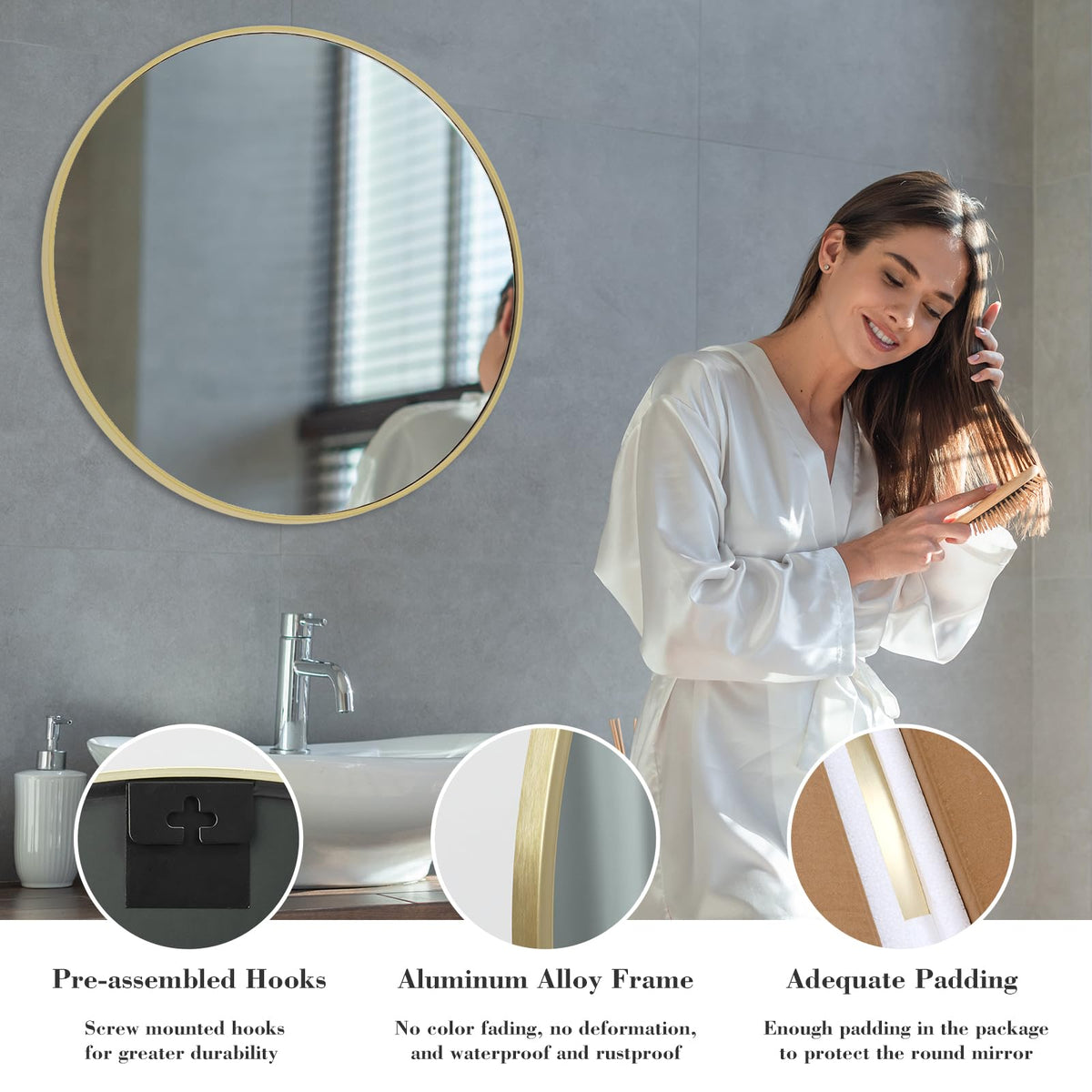 28 Inch Round Wall Mirror (Gold / 28"L x 28"W / Round)