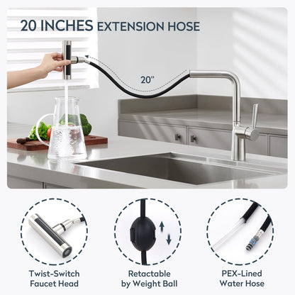 Waterfall Kitchen Faucets with Pull Down Sprayer (Waterfall / W-Stainless Steel)