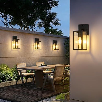 10.6" Motion Sensor Outdoor Wall Sconce Clear Glass Waterproof Exterior Wall Light Porch Light Lantern for Garage Patio Doorway Garden