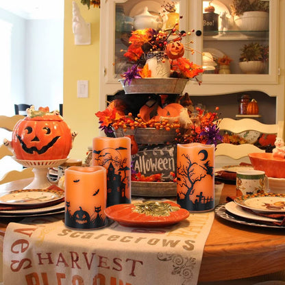 Halloween Orange Flameless Pillar Candles with 6H Timer (Orange)