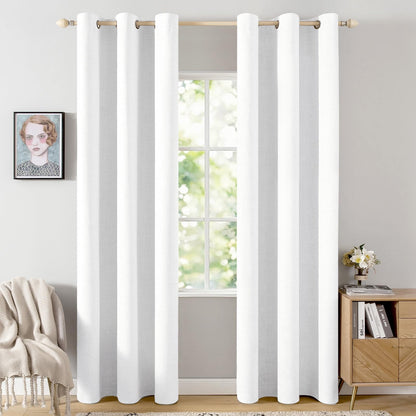 100% Blackout Linen Curtains for Bedroom 42x84 Inches Bright White (Bright White / 42"W x 84"L (Pack of 2))