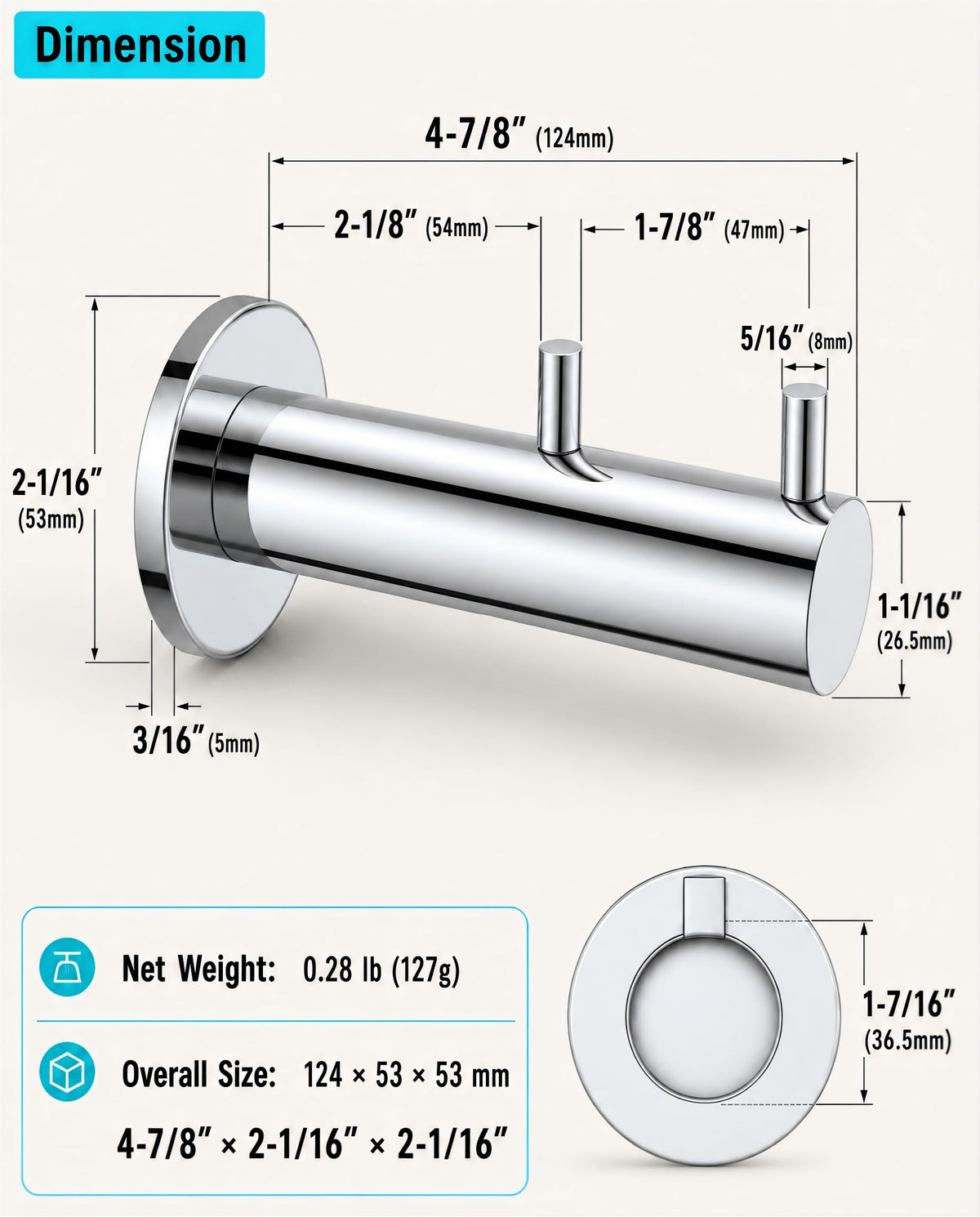 Double Heavy Duty wall Hooks (Chrome Polished)