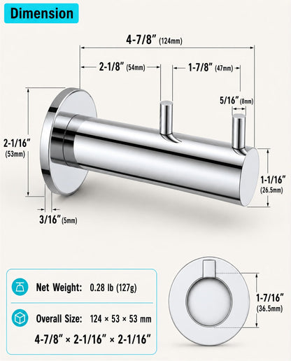 Double Heavy Duty wall Hooks (Chrome Polished)