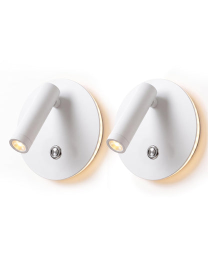 6W LED Bedside Wall Sconce with Switch (White 2Pcs)