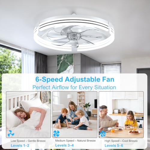 Ceiling Fans with Lights and Remote (White-Stripe / 20 INCH)