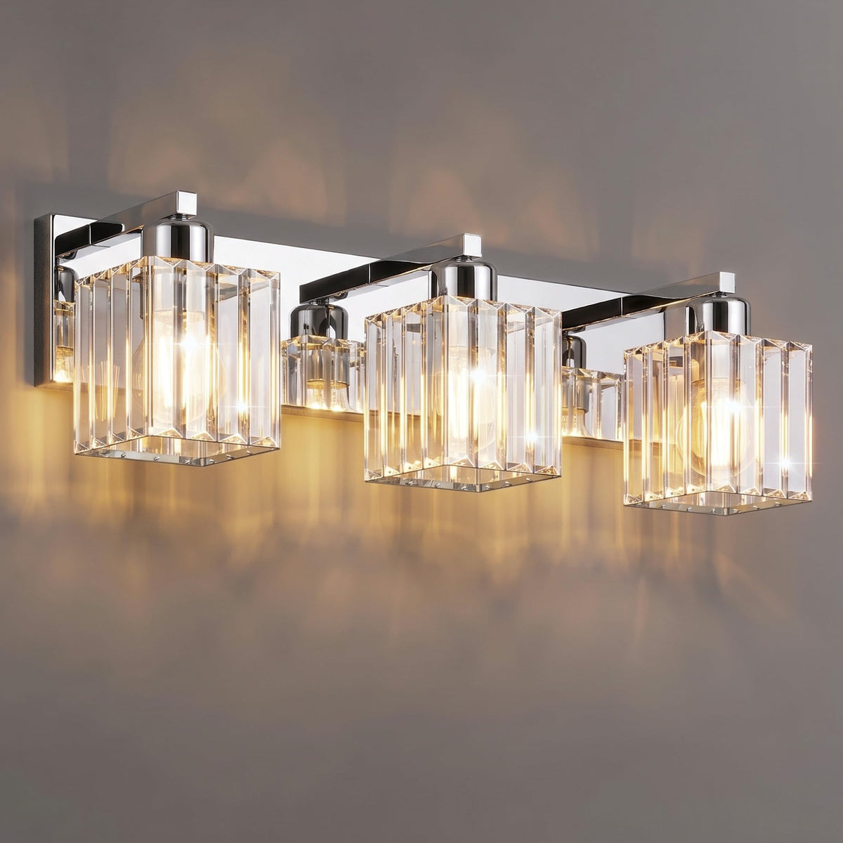 Modern Bathroom Vanity Light (Chrome & Square / 3-Light)