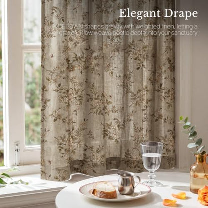 Floral Linen Tier Curtains for Small Window (Ivory / 26"W x 36"L (Pack of 2))