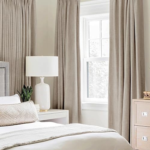 100% Blackout Linen Curtains for Bedroom 52x63 Inches Taupe (Taupe / 52"W x 63"L (Pack of 2))
