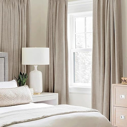 100% Blackout Linen Curtains for Bedroom 52x63 Inches Taupe (Taupe / 52"W x 63"L (Pack of 2))