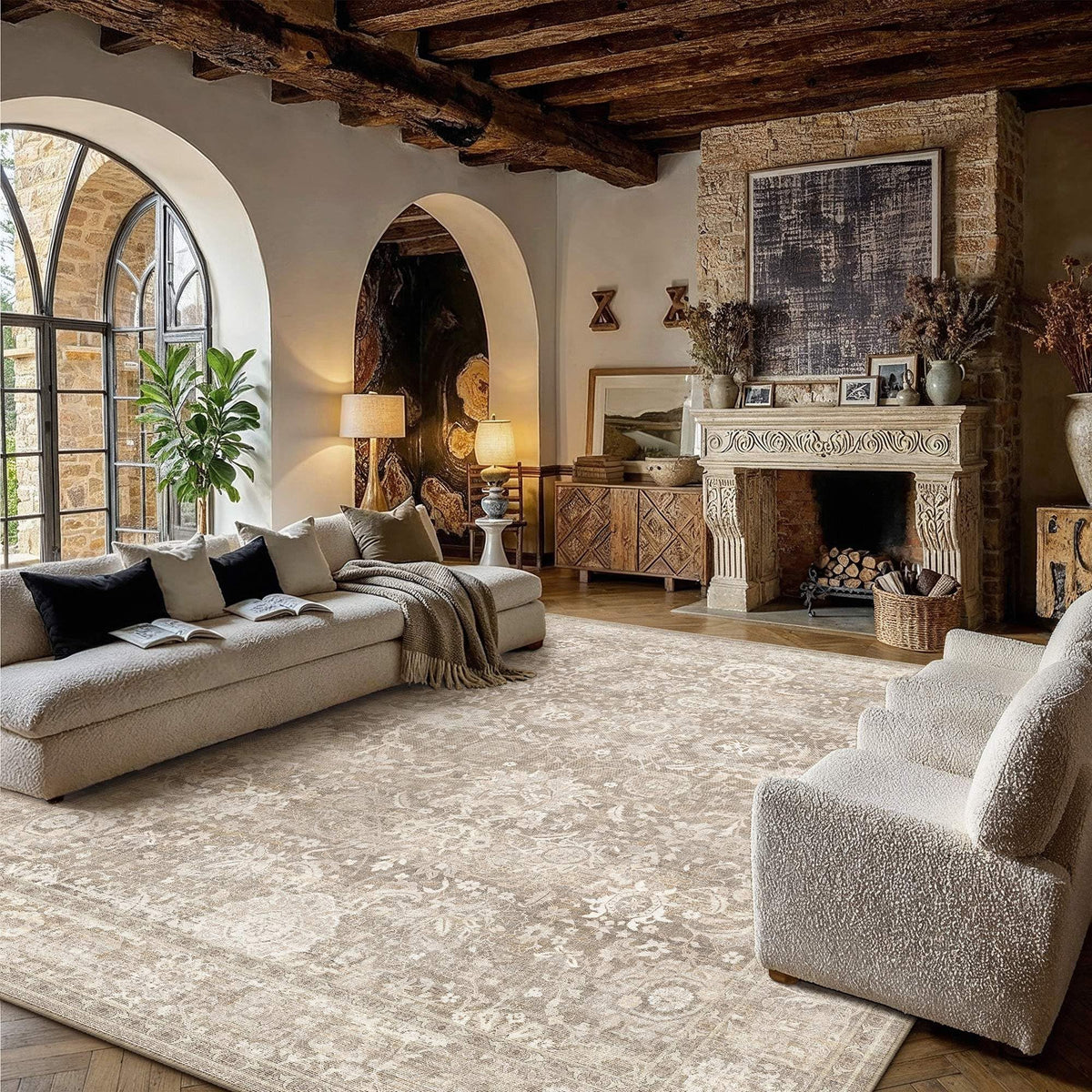 Area Rugs 10x12 Beige Vintage Rug for Living Room (Retro | Beige / 10' x 12' (Rectangular))