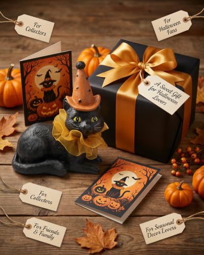 Halloween Decoration Indoor Resin Cat Witch Figurine (Black Cat)