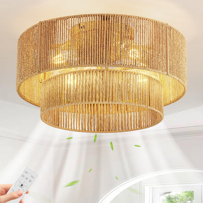 Boho Caged Ceiling Fan with Light Flush Mount (Gold)