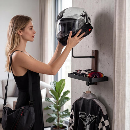 Helmet Holder Wall Mount with Shlef (Brown*1)