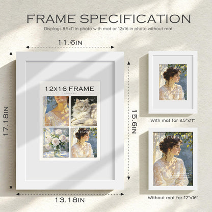 12x16 White Wooden Picture Frame (White Frame White Mat / 12x16)