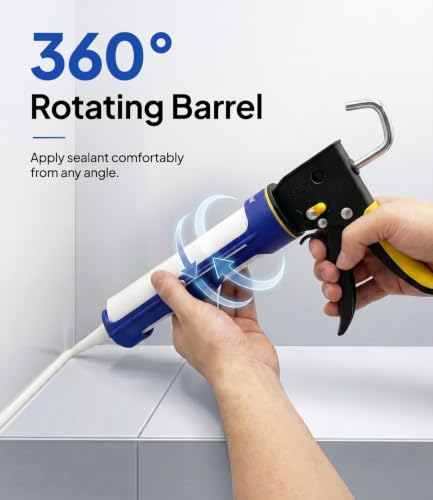 9" Dripless Caulking Gun with Swivel Body Smooth Rod Spout Cutter and Unblock Pin Manual Caulk Gun for 10 oz Cartridge Plastic Sealant Gun for Silicone Sealant Caulk Adhesive