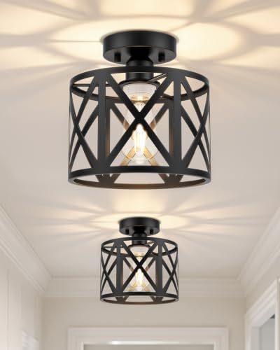 2Pack Farmhouse Semi Flush Mount Ceiling Light Fixture E26 8 Inch (2Pack Black)