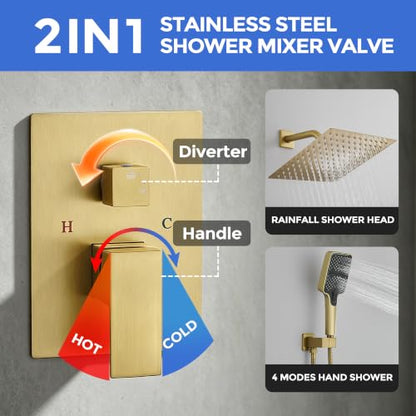 Wall Mount 10 Inch Rainfall Shower Faucet Set