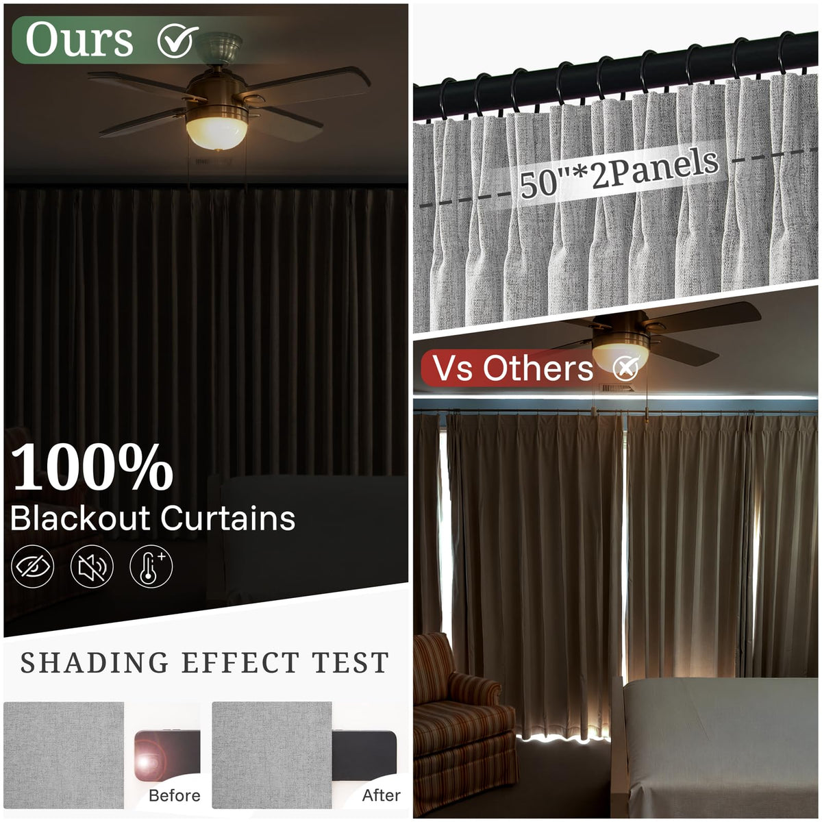 Extra Long 108 Inch Pinch Pleated Blackout Curtains 2 Panels (Lightgrey / 50"W x 108"L (Pack of 2))