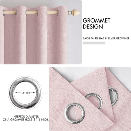 100% Blackout Linen Curtains for Bedroom 52x90 Inches Pink (Pink / 52"W x 90"L (Pack of 2))