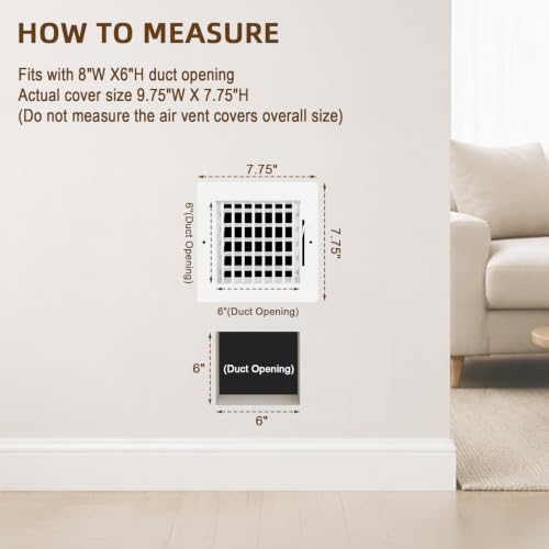 6x6 Air Vent Cover for Wall 6x6 Duct (6"Wx6"H)